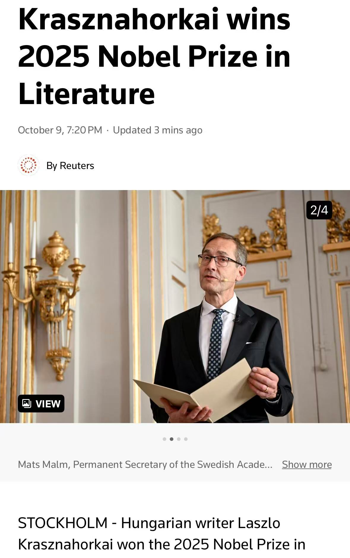 2025年诺贝尔文学奖揭晓- 财闻网