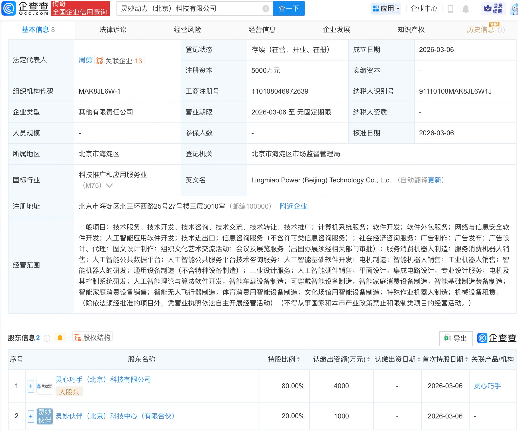 灵心巧手等成立灵妙动力科技新公司 - 财闻网